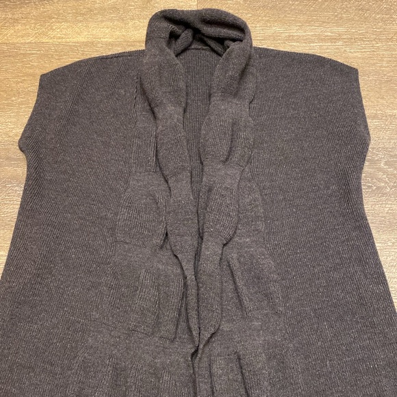 Smoke Heather Wool Blend Ripple Open Front Cardigan Sweater Vest Duster Sz S/M - Picture 7 of 7